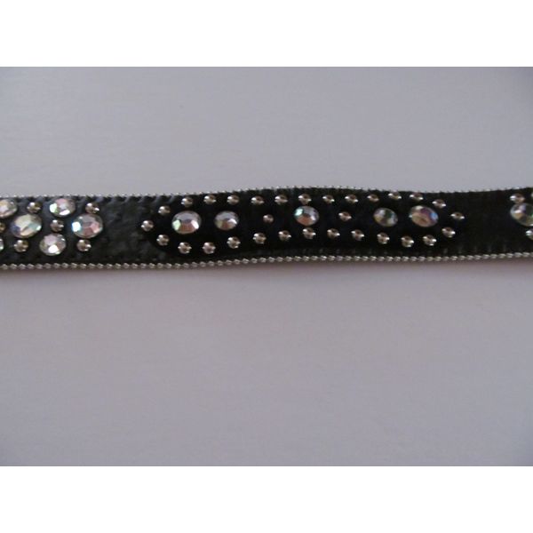 Black Leather Belt w/ Clear Crystals